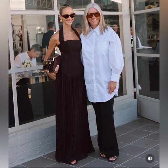 Meshki Brown Pleated Halter Maxi Gown- VIRAL. Sold out - Picture 4 of 5